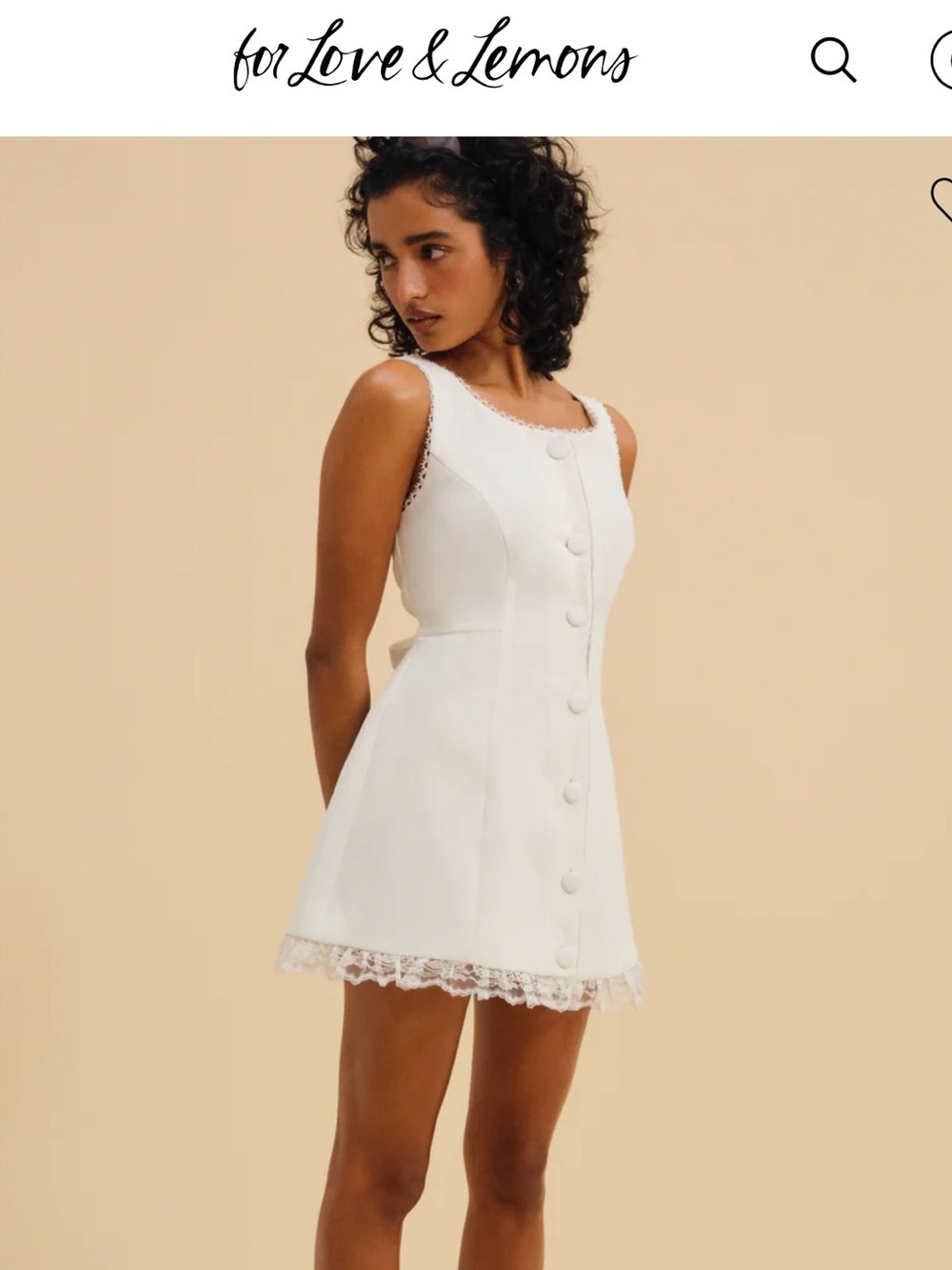 For Love And Lemons Cream Button-Front Lace-Trim Mini Dress - Picture 1 of 3